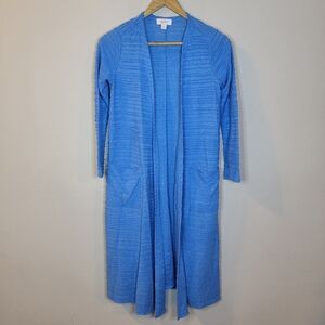 Lularoe Sarah Textured Cardigan Duster Sz XS Blue Pockets Lightweight Spring